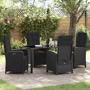 vidaXL Set de masă pentru grădină cu pernă 5 pcs Negru poliratan imagine