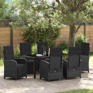 vidaXL Set de masă pentru grădină cu pernă 7 pcs Negru poliratan imagine