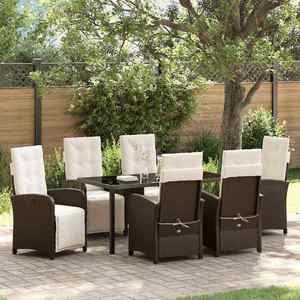 vidaXL Set de masă pentru grădină cu pernă 7 pcs Maro poliratan imagine