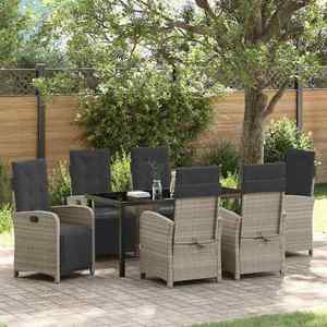vidaXL Set de masă pentru grădină cu pernă 7 pcs Gri deschis poliratan imagine