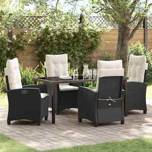 vidaXL Set de masă pentru grădină cu pernă 5 pcs Negru poliratan imagine