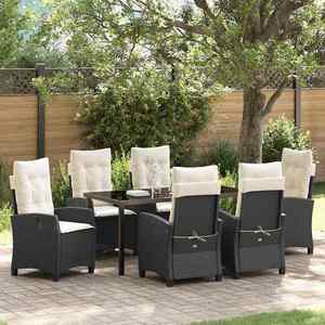 vidaXL Set de masă pentru grădină cu pernă 7 pcs Negru poliratan imagine