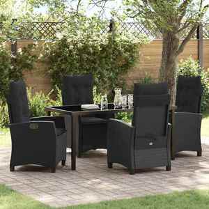 vidaXL Set de masă pentru grădină cu pernă 5 pcs Negru poliratan imagine