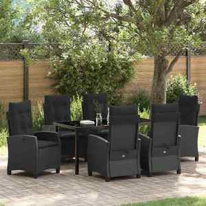 vidaXL Set de masă pentru grădină cu pernă 7 pcs Negru poliratan imagine