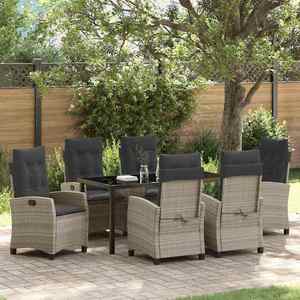 vidaXL Set de masă pentru grădină cu pernă 7 pcs Gri deschis poliratan imagine