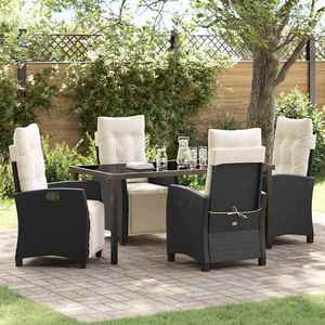 vidaXL Set de masă pentru grădină cu pernă 5 pcs Negru poliratan imagine