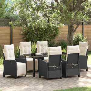 vidaXL Set de masă pentru grădină cu pernă 7 pcs Negru poliratan imagine