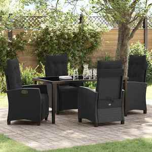 vidaXL Set de masă pentru grădină cu pernă 5 pcs Negru poliratan imagine