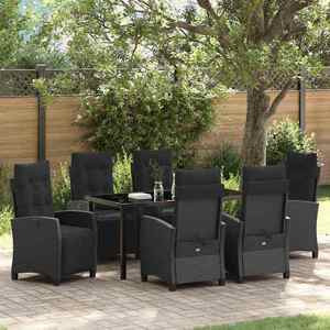 vidaXL Set de masă pentru grădină cu pernă 7 pcs Negru poliratan imagine
