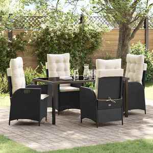 vidaXL Set de masă pentru grădină cu pernă 5 pcs Negru poliratan imagine