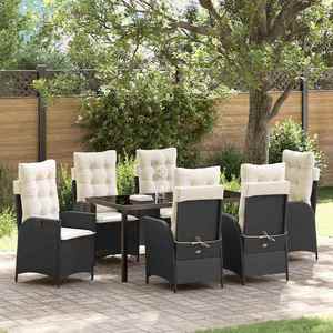 vidaXL Set de masă pentru grădină cu pernă 7 pcs Negru poliratan imagine