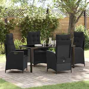 vidaXL Set de masă pentru grădină cu pernă 5 pcs Negru poliratan imagine
