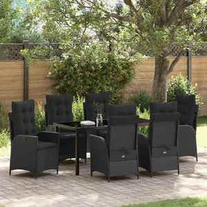 vidaXL Set de masă pentru grădină cu pernă 7 pcs Negru poliratan imagine