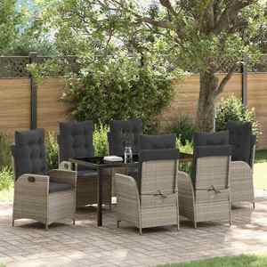 vidaXL Set de masă pentru grădină cu pernă 7 pcs Gri deschis poliratan imagine