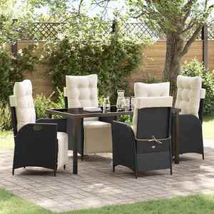 vidaXL Set de masă pentru grădină cu pernă 5 pcs Negru poliratan imagine