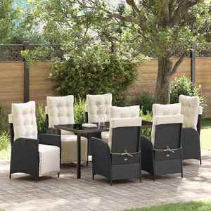 vidaXL Set de masă pentru grădină cu pernă 7 pcs Negru poliratan imagine