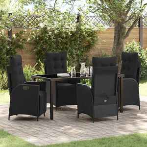 vidaXL Set de masă pentru grădină cu pernă 5 pcs Negru poliratan imagine