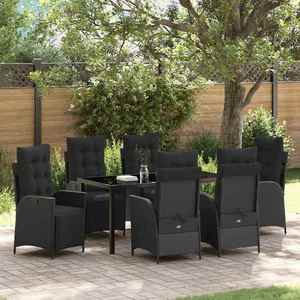 vidaXL Set de masă pentru grădină cu pernă 7 pcs Negru poliratan imagine