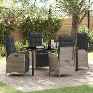 vidaXL Set de masă pentru grădină cu pernă 5 pcs Gri deschis poliratan imagine