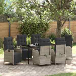 vidaXL Set de masă pentru grădină cu pernă 7 pcs Gri deschis poliratan imagine