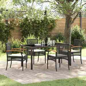 vidaXL Set de masă pentru grădină cu pernă 5 pcs Negru Ratan imagine