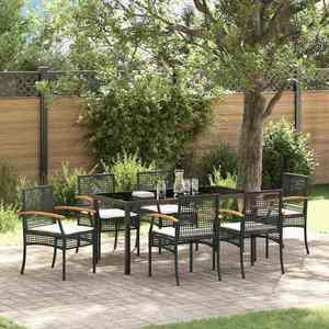 vidaXL Set de masă pentru grădină cu pernă 7 pcs Negru Ratan imagine