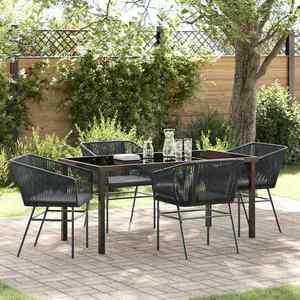 vidaXL Set de masă pentru grădină cu pernă 5 pcs Negru imagine