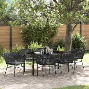 vidaXL Set de masă pentru grădină cu pernă 7 pcs Negru imagine
