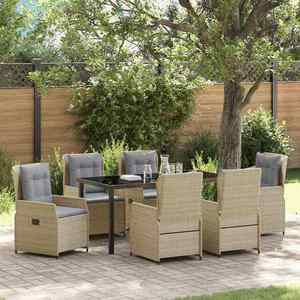 vidaXL Set de masă pentru grădină 7 pcs Beige și gri deschis poliratan imagine