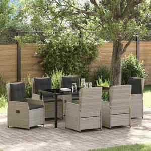 vidaXL Set de masă pentru grădină 7 pcs Gri deschis poliratan imagine