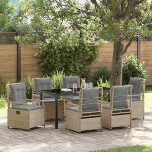 vidaXL Set de masă pentru grădină 7 pcs Beige și gri deschis poliratan imagine