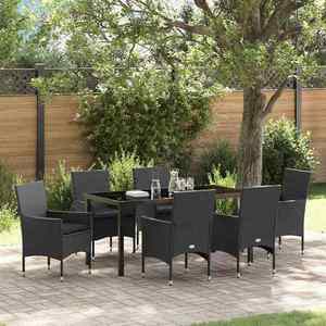 vidaXL Set de masă pentru grădină cu pernă 7 pcs Negru poliratan imagine