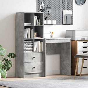 vidaXL Birou cu sertar cu raft cu depozitare 2 pcs Gri din beton imagine
