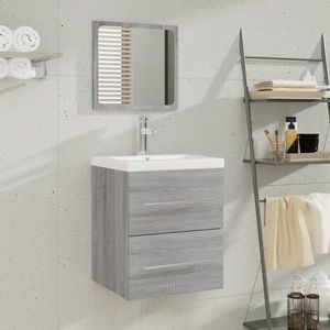 vidaXL Dulap de chiuvetă cu bazin încorporat gri sonoma lemn prelucrat imagine