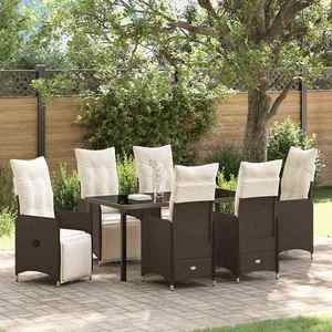 vidaXL Set de masă pentru grădină cu pernă 7 pcs Maro poliratan imagine