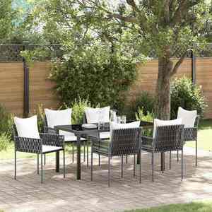 vidaXL Set de masă pentru grădină 7 pcs Maro și negru Ratan PE imagine