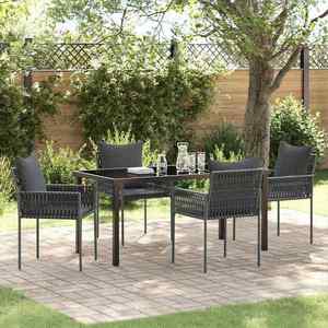 vidaXL Set de masă pentru grădină 5 pcs Negru și Gri Ratan PE imagine