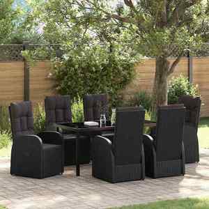 vidaXL Set de masă pentru grădină cu pernă 7 pcs Negru poliratan imagine