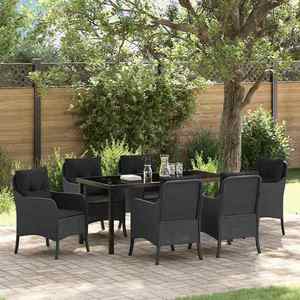 vidaXL Set de masă pentru grădină cu pernă 7 pcs Negru poliratan imagine