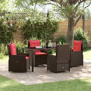 vidaXL Set de masă pentru grădină cu pernă 5 pcs Maro Rattan poli imagine