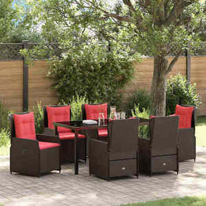 vidaXL Set de masă pentru grădină cu pernă 7 pcs Maro Rattan poli imagine