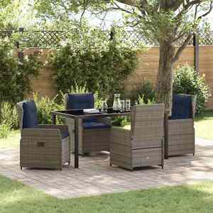 vidaXL Set de masă pentru grădină cu pernă 5 pcs Gri Rattan poli imagine