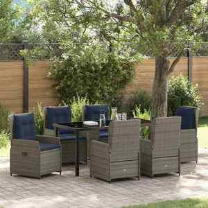 vidaXL Set de masă pentru grădină cu pernă 7 pcs Gri Rattan poli imagine