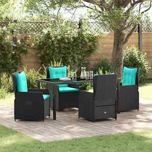 vidaXL Set de masă pentru grădină cu pernă 5 pcs Negru Rattan poli imagine