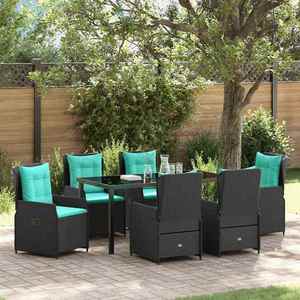 vidaXL Set de masă pentru grădină cu pernă 7 pcs Negru Rattan poli imagine
