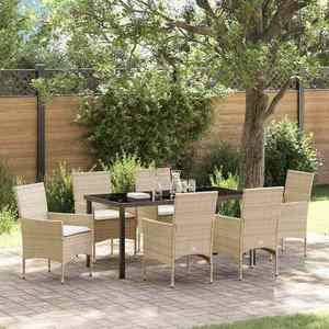 vidaXL Set de masă pentru grădină cu pernă 7 pcs Bej poliratan imagine
