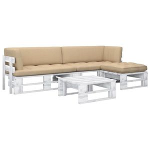vidaXL Set mobilier din paleți cu perne, 4 piese, alb, lemn pin tratat imagine