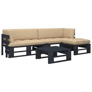 vidaXL Set mobilier paleți cu perne, 4 piese, negru, lemn pin tratat imagine