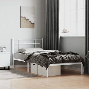 vidaXL Cadru de pat din metal cu tăblie, alb, 100x200 cm imagine