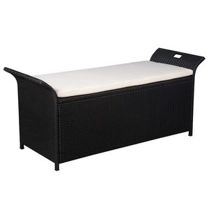 vidaXL Bancă de depozitare cu pernă, negru, 138 cm, poliratan imagine